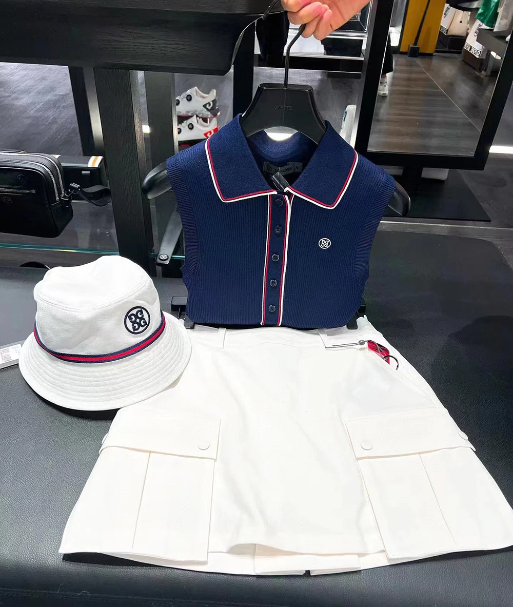 

Golf Shirt Women's Knitted Sleeveless Elastic Slim Fit Golf Top Outdoor Sports Polo Shirts Summer Knitted Thin Vest