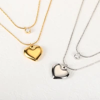 aesthetic cute heart pendants stainless steel jewelry woman vintage double layer chain chokers korean fashion summer accessories