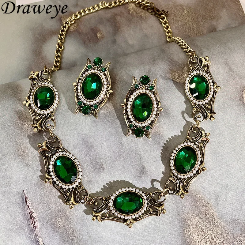 Draweye ожерелье с кристаллом зеленого цвета для женщин средневековый дворец Стиль