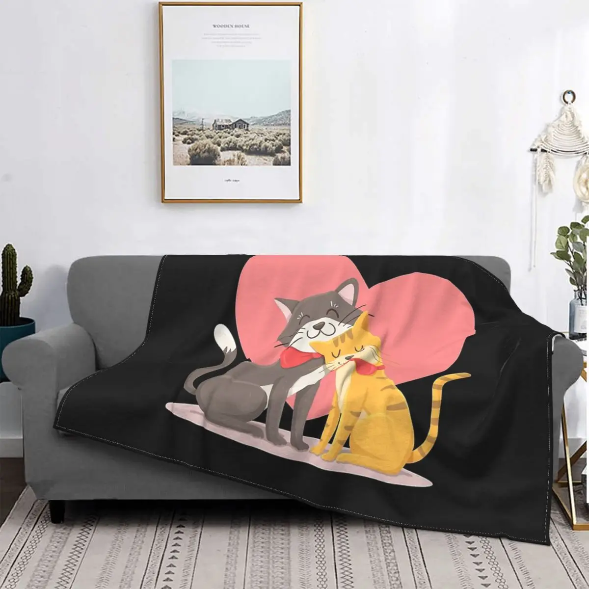 

Одеяло на День святого Валентина, Фланелевое удобное мягкое флисовое покрывало с рисунком кошки для пар