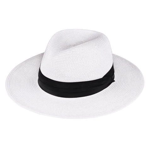 Шляпа FURTALK соломенная с кожаным ремнем для мужчин и женщин, Панама от солнца, Пляжная шапка в стиле джаз, летняя