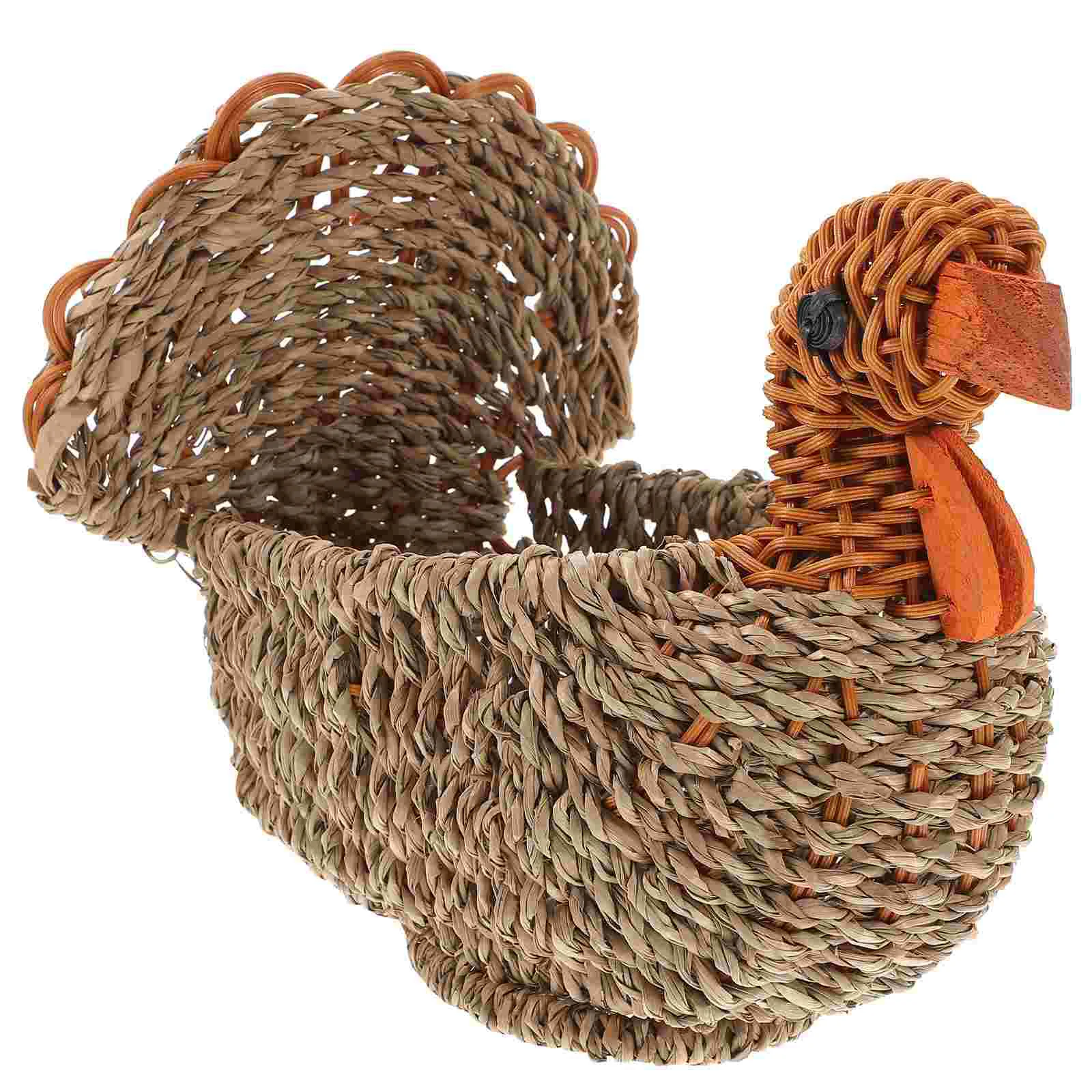 

Basket Storage Woven Rattan Fruit Wicker Baskets Bread Turkey Serving Organizer Straw Home Chicken Animal Shaped Floweregg