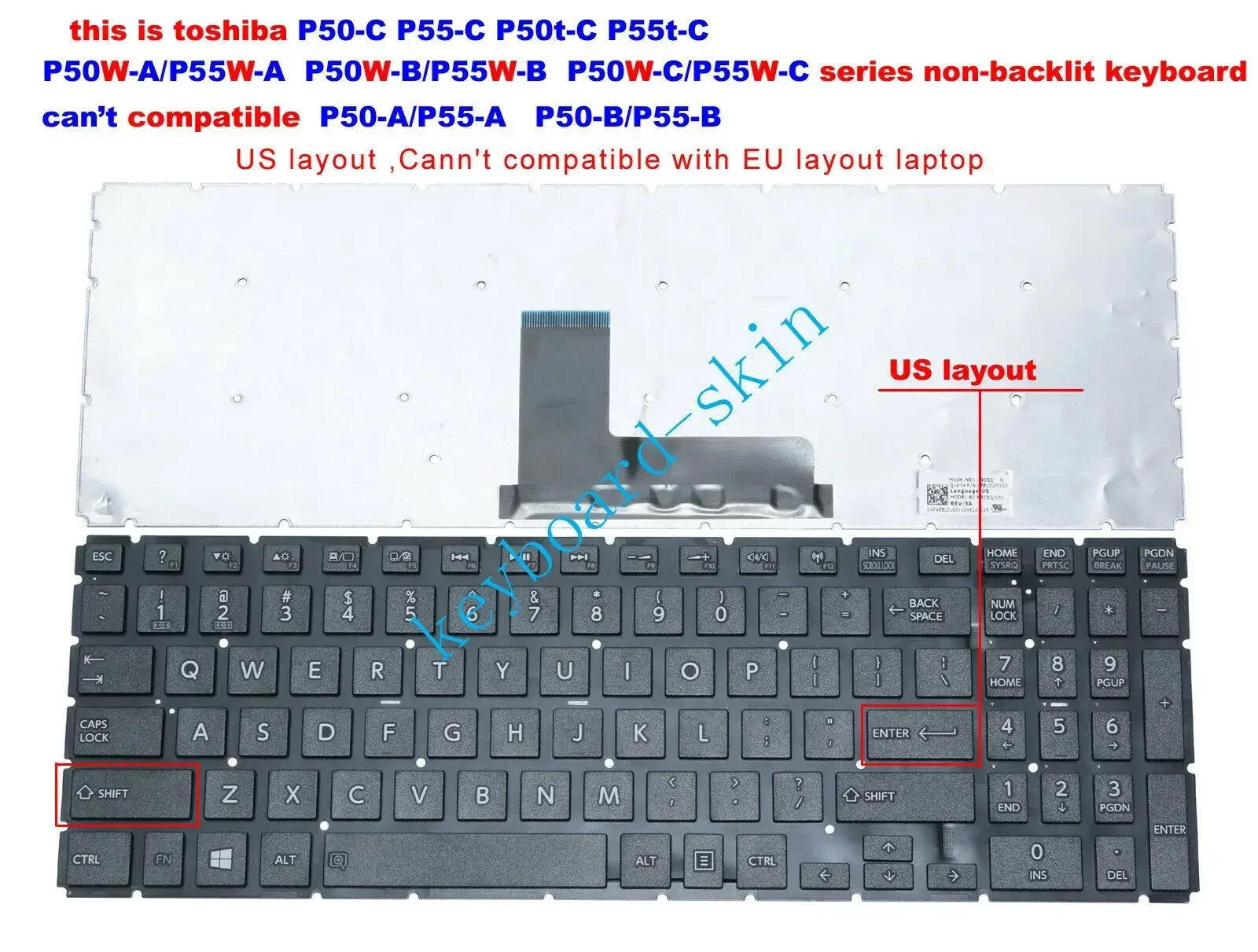 Новая черная клавиатура США для ноутбука Toshiba P50-C P50D-C P50t-C P55-C P55D-C P55t-C NSK-V90SQ AEBLIU00110
