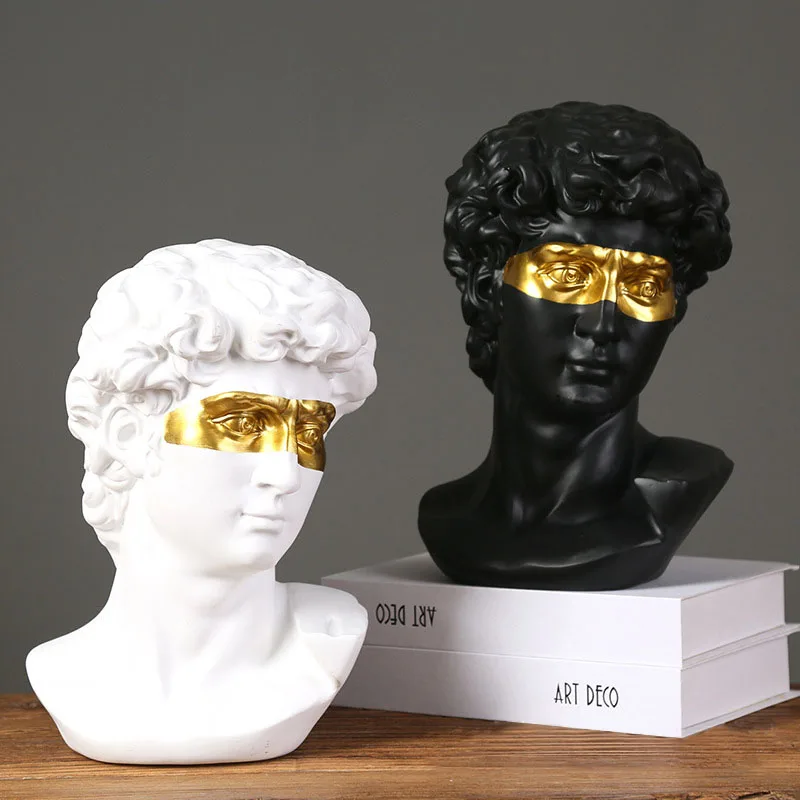 

David Coffee Masked Head Bust Statue Sculpture 15cm Statues Room Gypsum White Resin Mini Modern Abstract Art Gift Ornaments