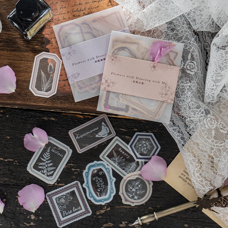 

Assorted Vintage Frame Butterfly Flower Stationery Stickers Seal Letters Decor Phone Scrapbooking Collage Transparent Labels Art