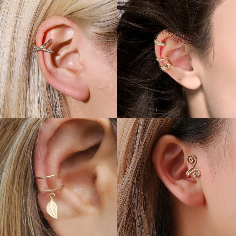 

5Pcs Fashion Gold Totem Clip Earring for Women Without Piercing Cartilage Puck Rock Vintage Ear Cuff Girls Ear Ring Jewerly Gift