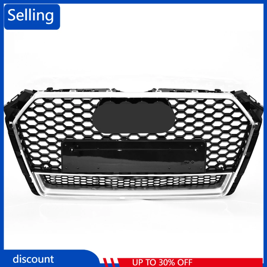 

For RS4 Style Front Sport Hex Mesh Honeycomb Hood Grill Chrome Gloss Black for Audi A4/S4 B9 2017-2018 for quattr0 style fast