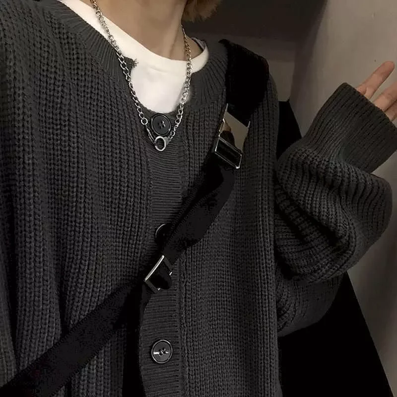 

Sweaters Cardigan men's trend Korean retro all-match pure color big button knitted high street sweater jacket unisex punk ur