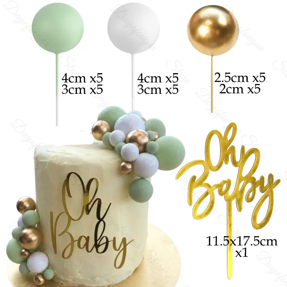 Акриловые украшения для торта Oh Baby 31 шт. металлические золотые и белые шарики из