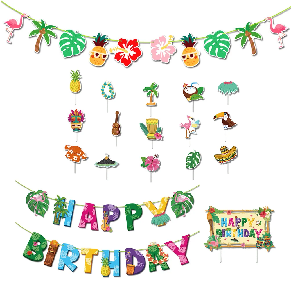

Hawaiian Flag Luau Birthday Party Decor Home Ornament Banner Cake Picks Summer Garland