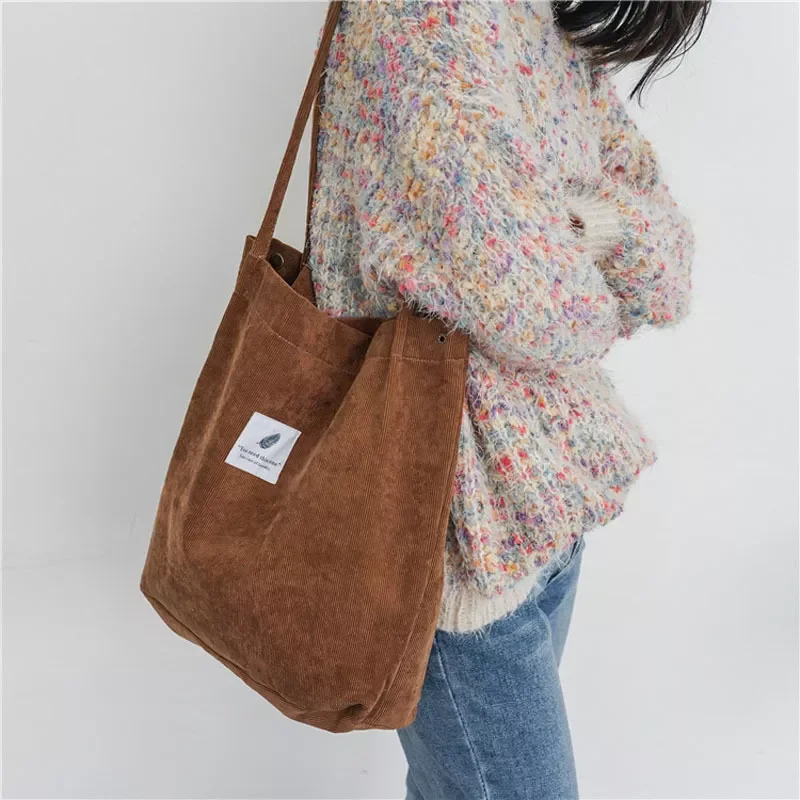 

Canvas Tote Bag Corduroy Shopping Female Eco Cloth Handbag Big Women Folding Shoulder Reusable Foldable Shopper Bags