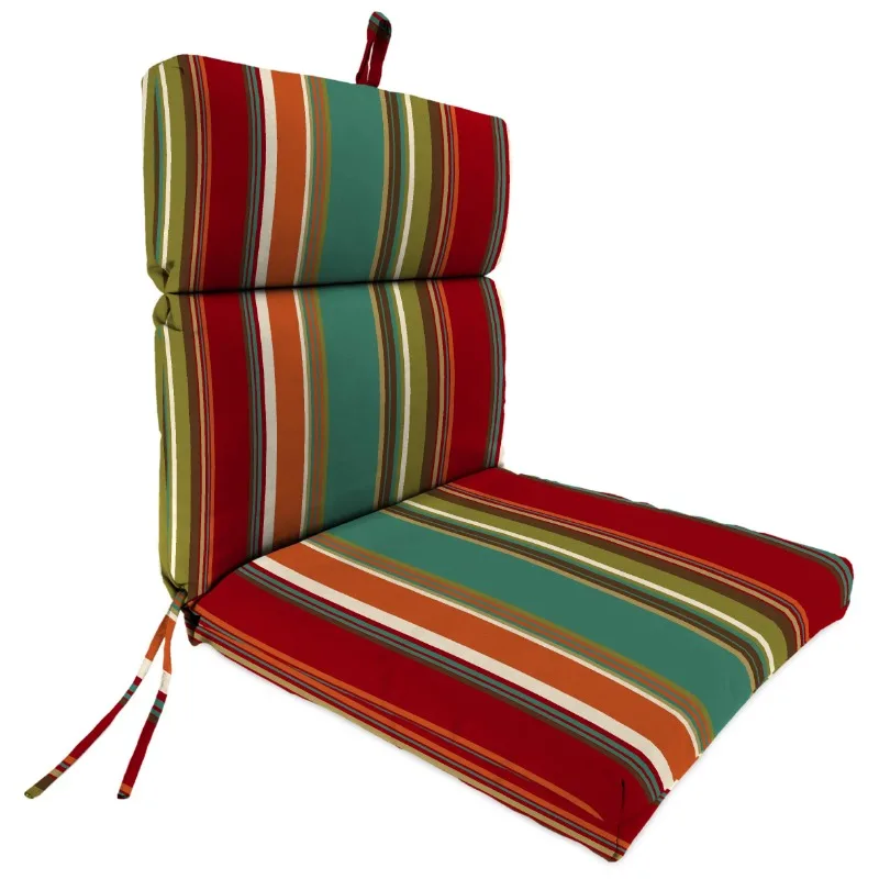

22" x 44" Westport Teal Multicolor Stripe French Edge Outdoor Chair Cushion with Ties and Hanger Loop