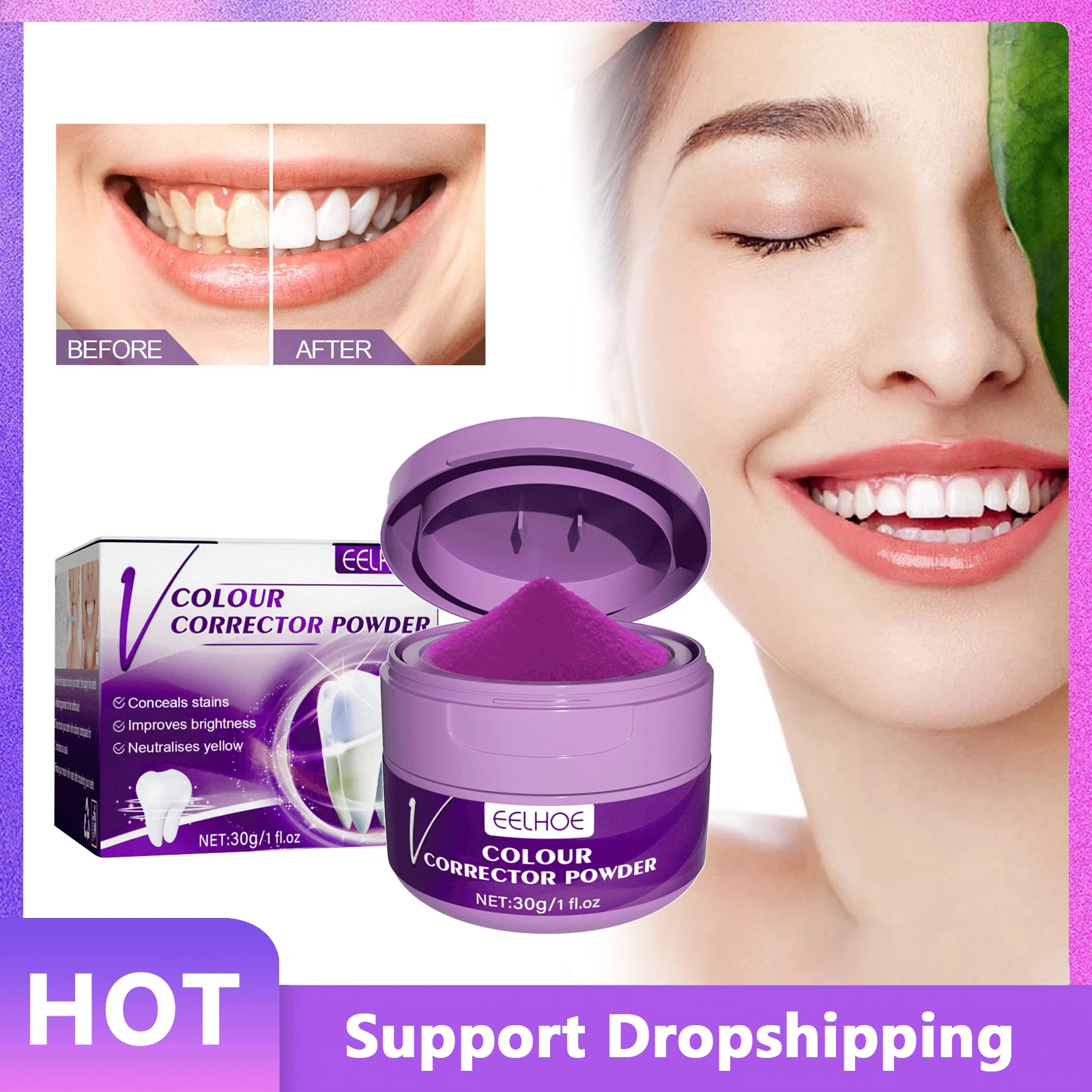 

Tooth Whitening Powder V34 Colour Corrector Remove Plaque Stain Fresh Breath Bright Teeth Oral Hygiene Dental Care Tooth Powder