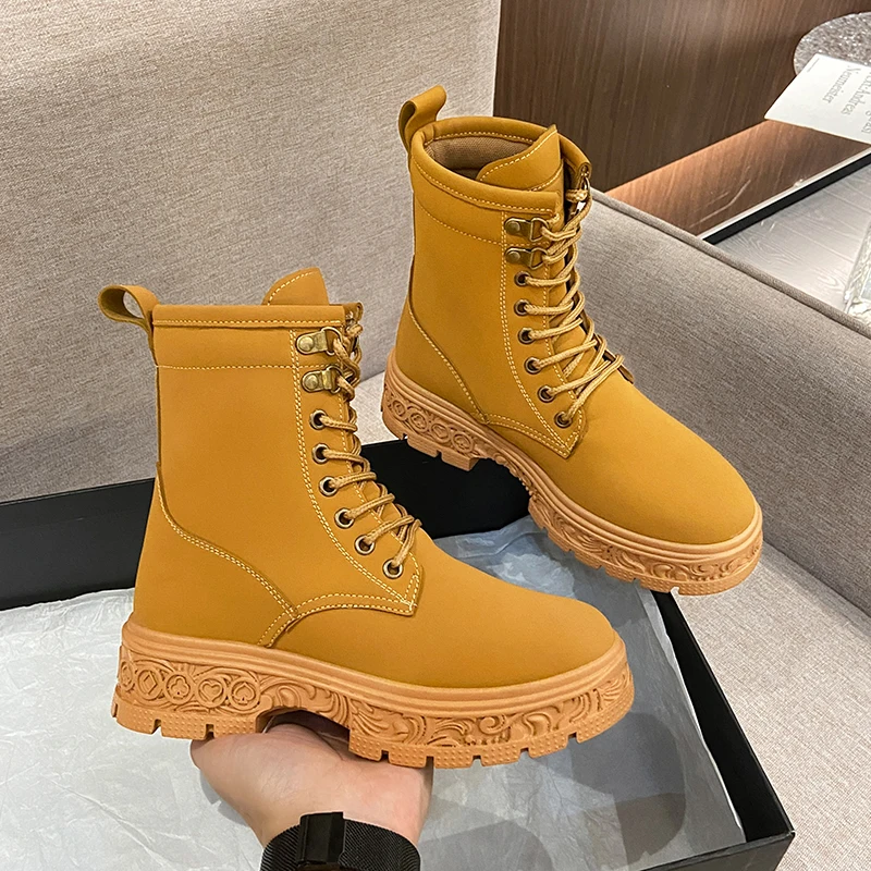 

Женские ботинки на толстой подошве, повседневная обувь из искусственной кожи с высоким верхом, уличные ковбойские ботильоны челси, дизайне...