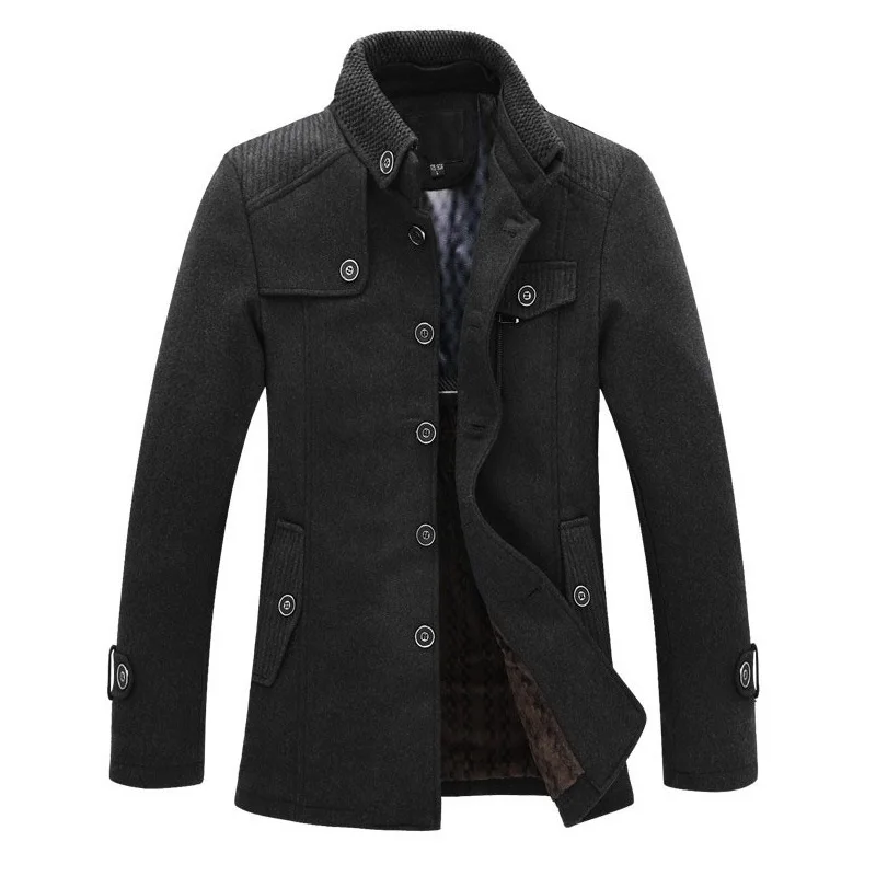 drop shipping New Brand Winter Men's Wool Jacket Casual Coat  Mens Thicken Jackets Men Overcoat Black/Gray Plus Size M-XXXL