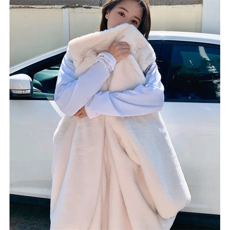 New Winter 2022 Leather Coat Women's Medium Length Patchwork Loose Checkerboard PU Leather Cashmere Thick Parker Cotton Garment