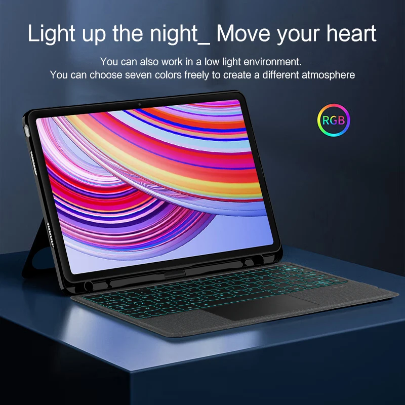 Фото Волшебная клавиатура с подсветкой AJIUYU для XiaoMi Redmi Pad Pro 12,1 дюйма, смарт-чехол Folio, португальский, испанский, арабский, чехол для клавиатуры №3