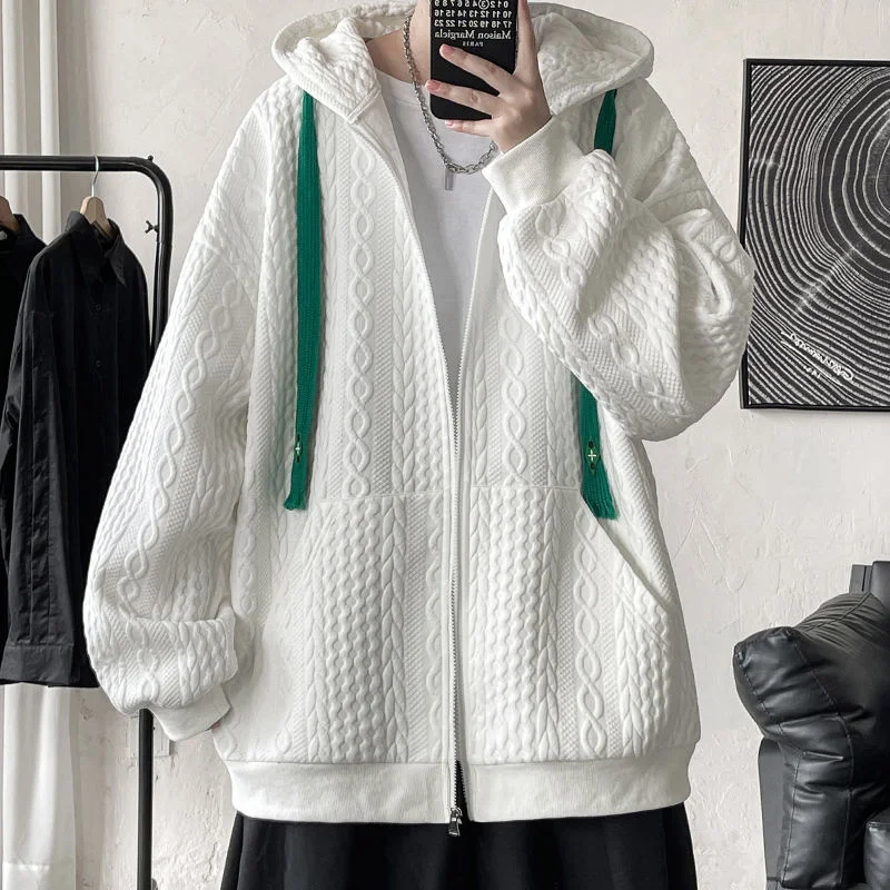 

Autumn Black/White Zipper Hoodies Men Fashion Casual Hoodie Sweatshirt Men Streetwear Hip Hop Loose Cardigan Hoodie Mens Hoody