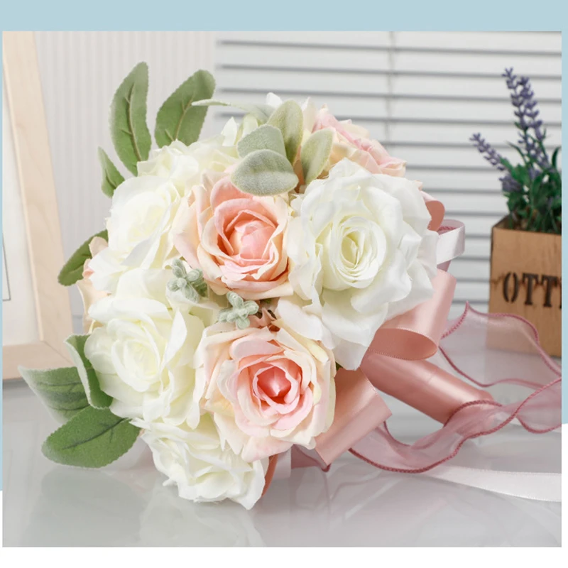 Свадебные букеты YeeNanee кремово-белого цвета для невесты и подружки искусственные