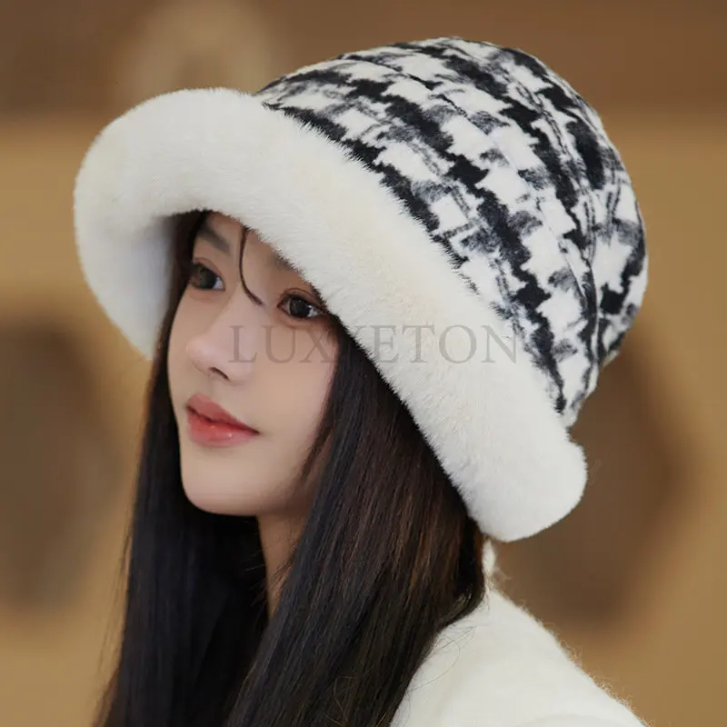 

Female Winter Warm Bucket Hats Faux Fur Fisherman Caps Women Thicken Plush Hats Outdoor Keep Warm Sports Leisure Caps LUXXETON