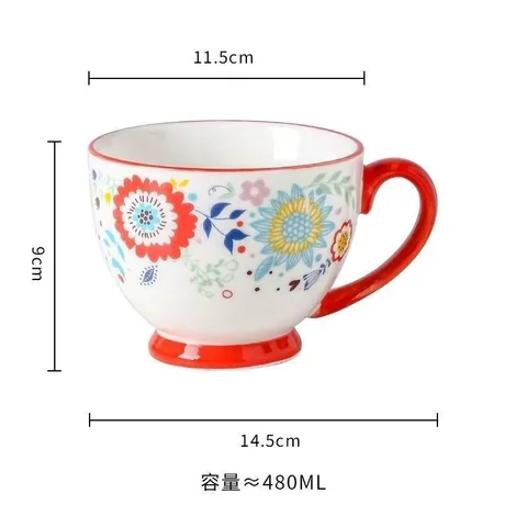 Бытовая керамическая чашка, чашка в стиле ретро с ручной росписью, Цветочная чашка для воды, для овсянки, завтрака, кофе, молока, Офисная чашка