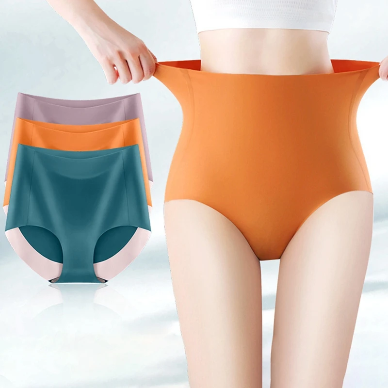 

Women's High-Rise Ice Silk Invisible Cotton Briefs Light And Breathable Tummy Control Hip Lifting Soft Underpants