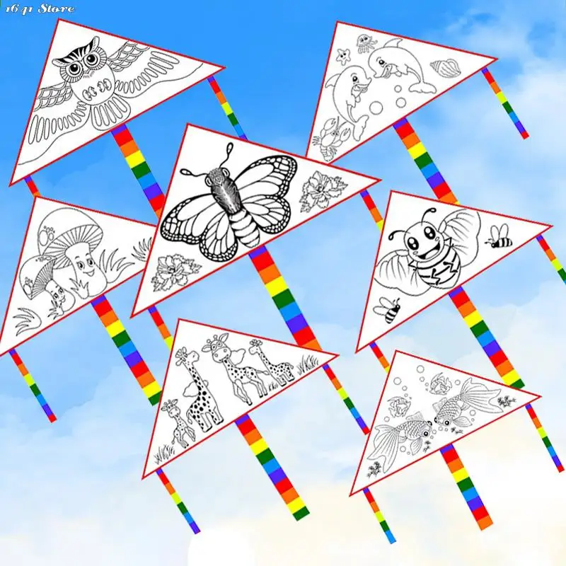 

1set Blank Kite DIY Children Education Painting Kite Children Kite flying outdoor toys Grassland Activities Toy