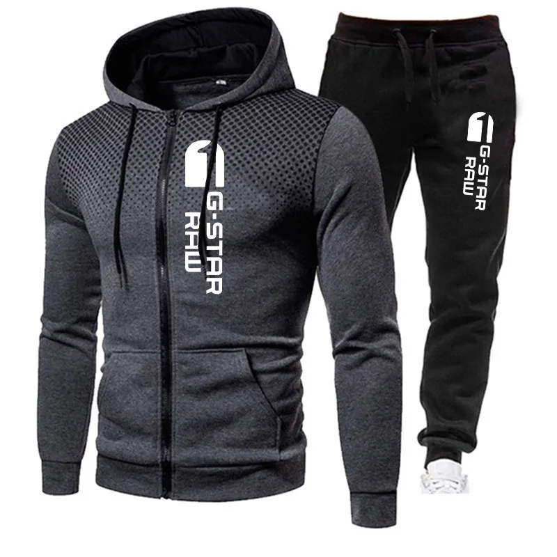 

Fashion Dot Mens Zipper Sportswear Set Casual Activewear Hooded Pullover and Sweatpants 2 Piece Set