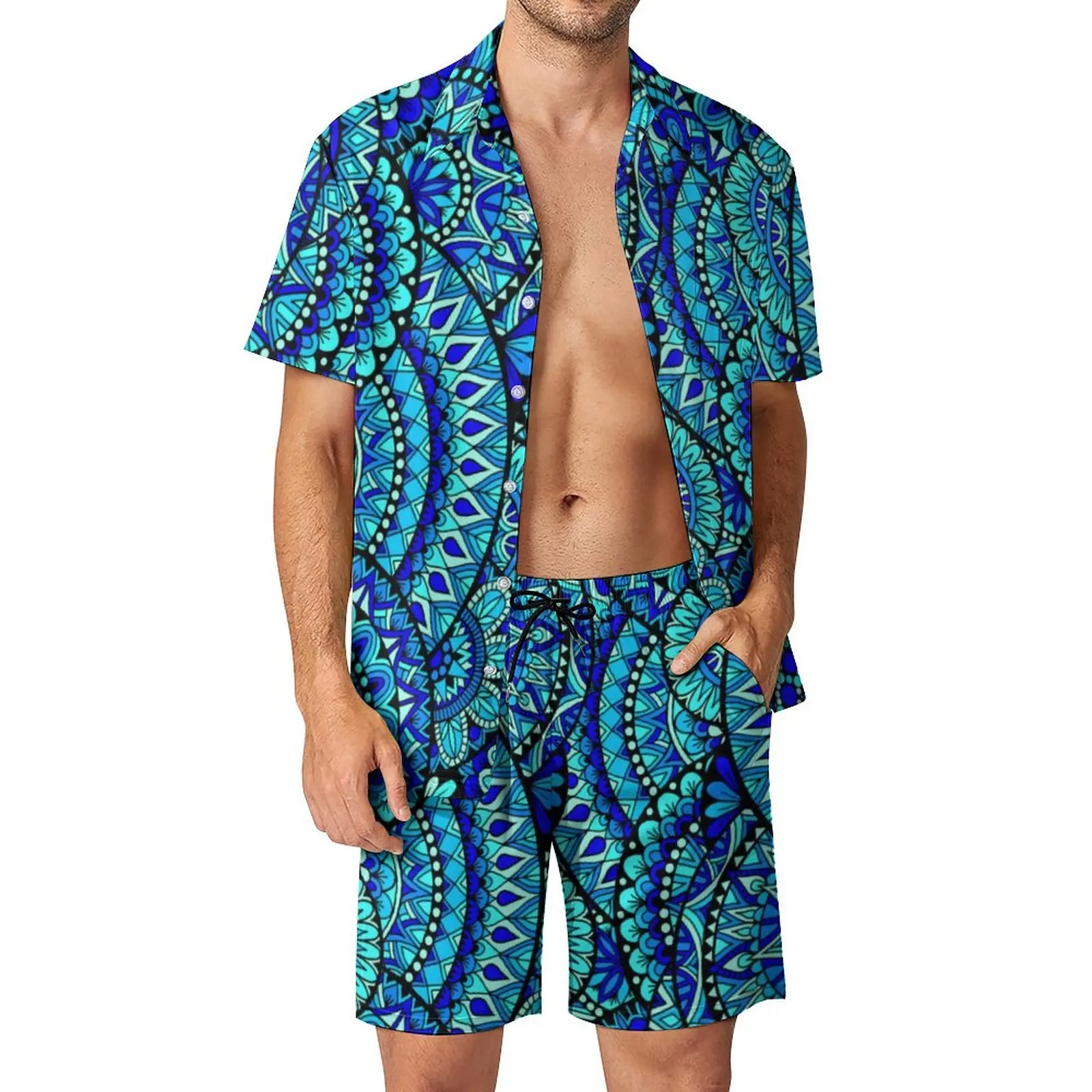 

Ocean Mandala Print Men Sets Abstract Flower Cool Casual Shirt Set Short Sleeves Design Shorts Summer Fitness Outdoor Suit