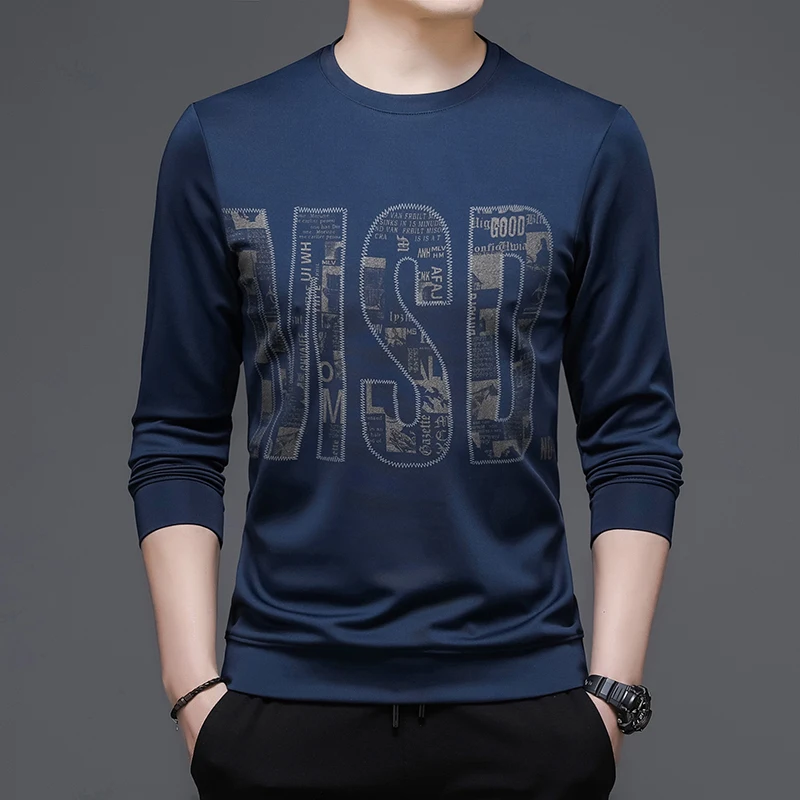 

2023 Fashion Men's Pullovers Business Casual Long-sleeved Top Slim Design Solid Crewneck Daily Mens Clothing Ropa Para Hombre