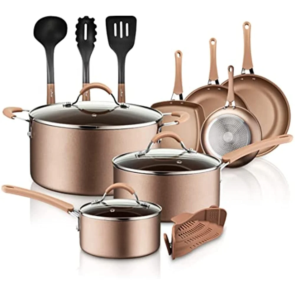 

4-Piece Nonstick Cookware PTFE/PFOA/PFOS-Free Heat Resistant Lacquer Kitchen Ware Set w/Saucepan,,