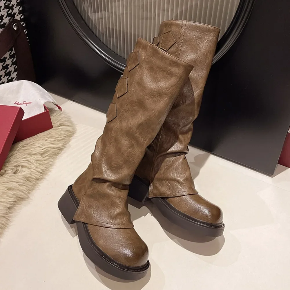 High Quality Wasteland y2k style Vintage Detachable Boot Barrel Western Boots for Women Black Belt Straps Shoes