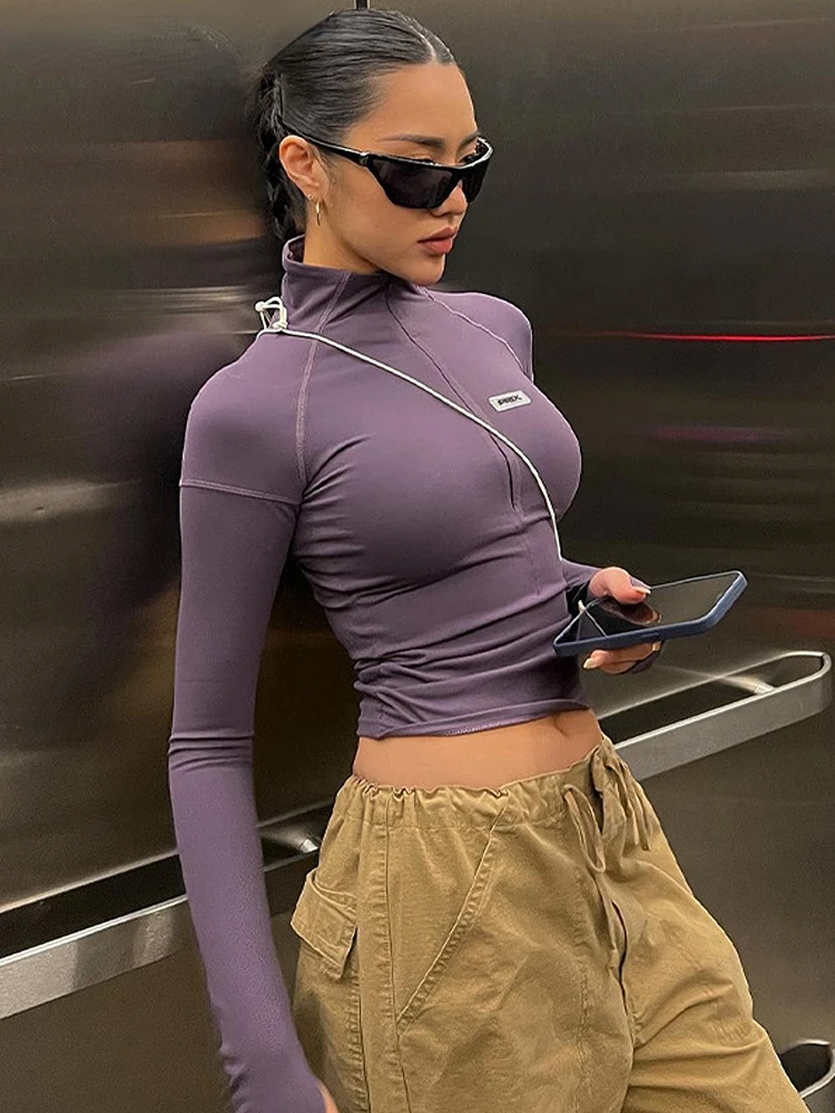 

Sexy Long Sleeve Basic Women Solid Slim Tshirt Autumn Spring Crop Top 2023 Black Casual T Shirts Streetwear Fashion Korean Tees