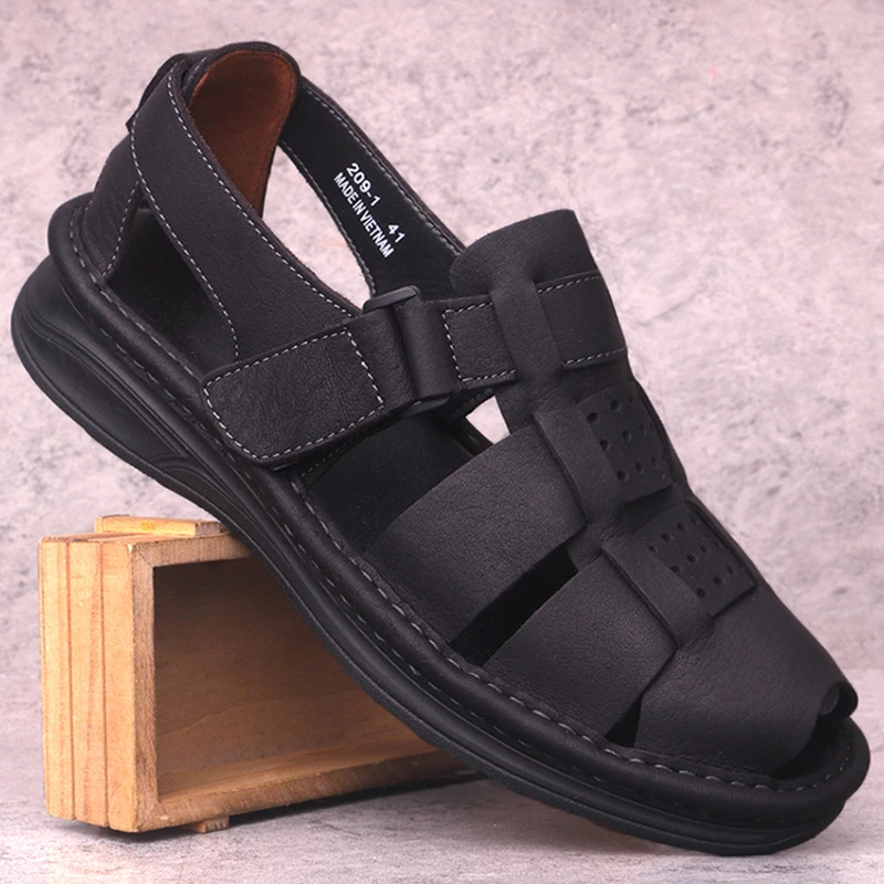 Сандалии для зрелых мужчин из мягкой кожи повседневная выразительная дышащая