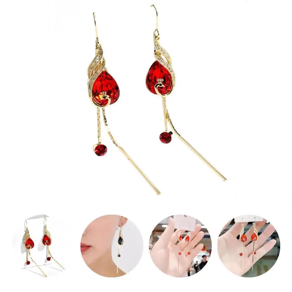 

1 Pair Linear Earrings Shiny Anti-allergy Delicate Long Tassel Peacock Hook Earrings Dangle Earrings for Club