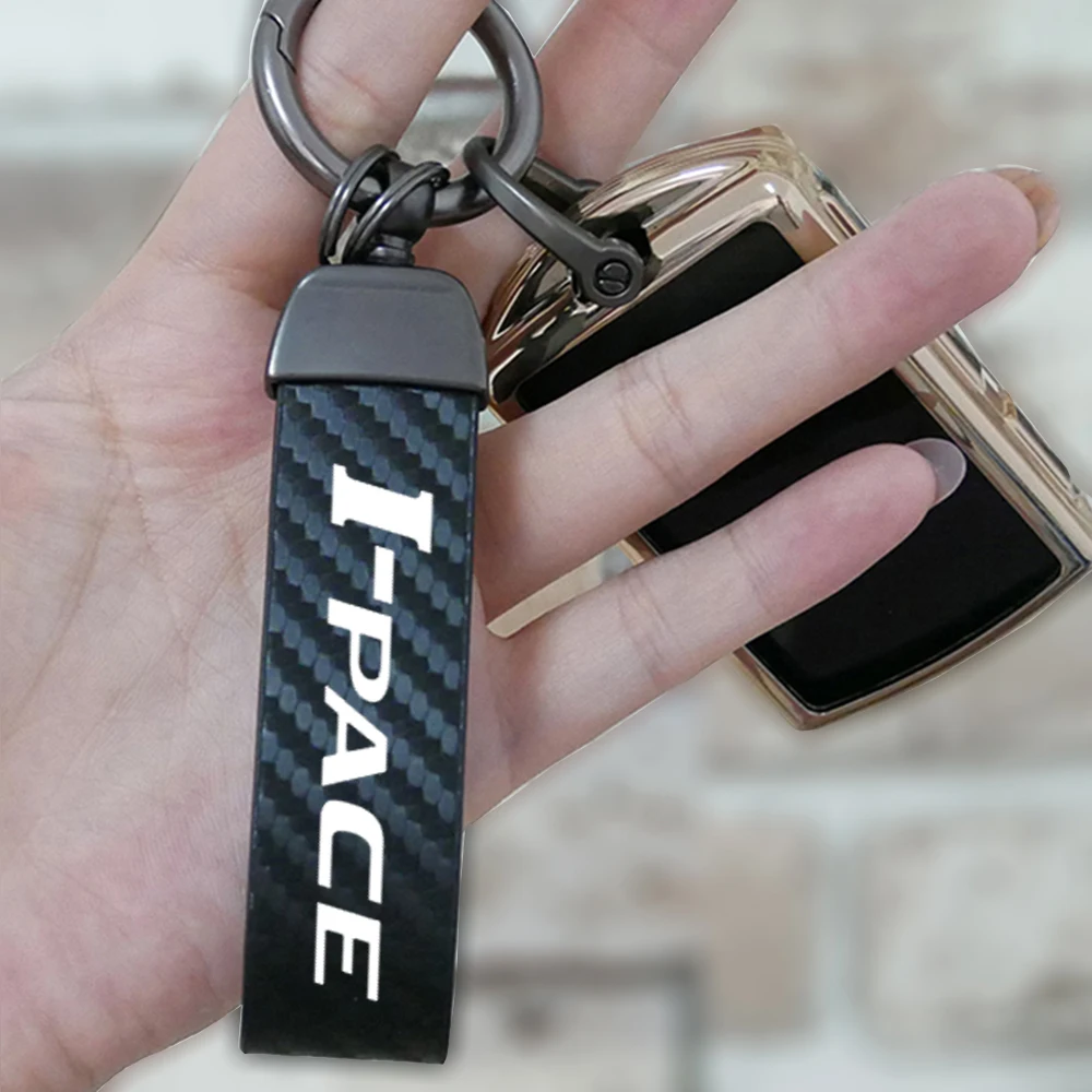 

Carbon fiber Keychain Car Logo Key Ring Car Styling for Jaguar I-PACE I pace Car Key Ring Holder Jewelry Square Pattern Buckle
