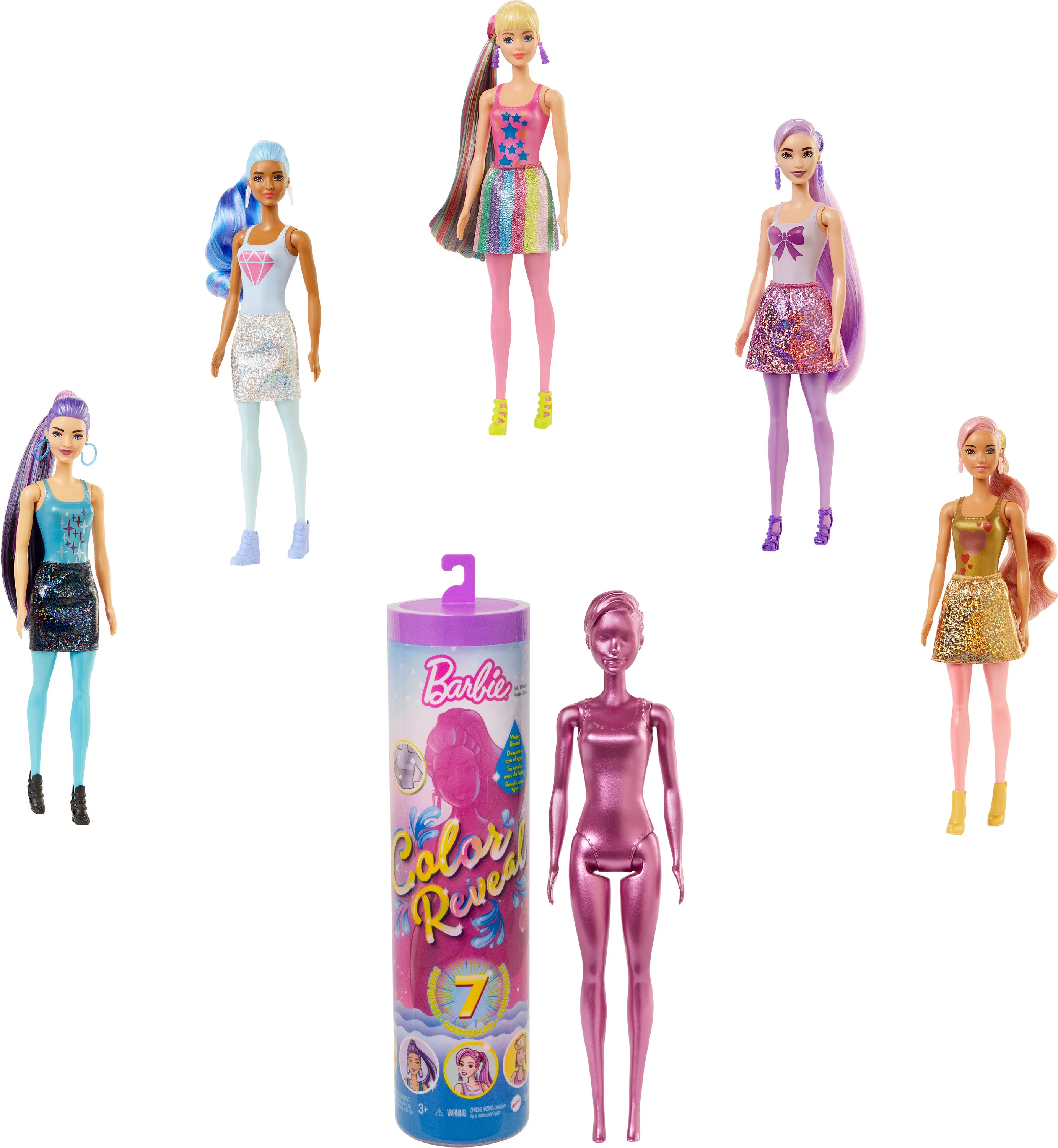 

Original Barbie Color Reveal Doll with 7 Surprises Water Reveals Color Change on Face Top Brand Toys for Girls Christmas Gifts