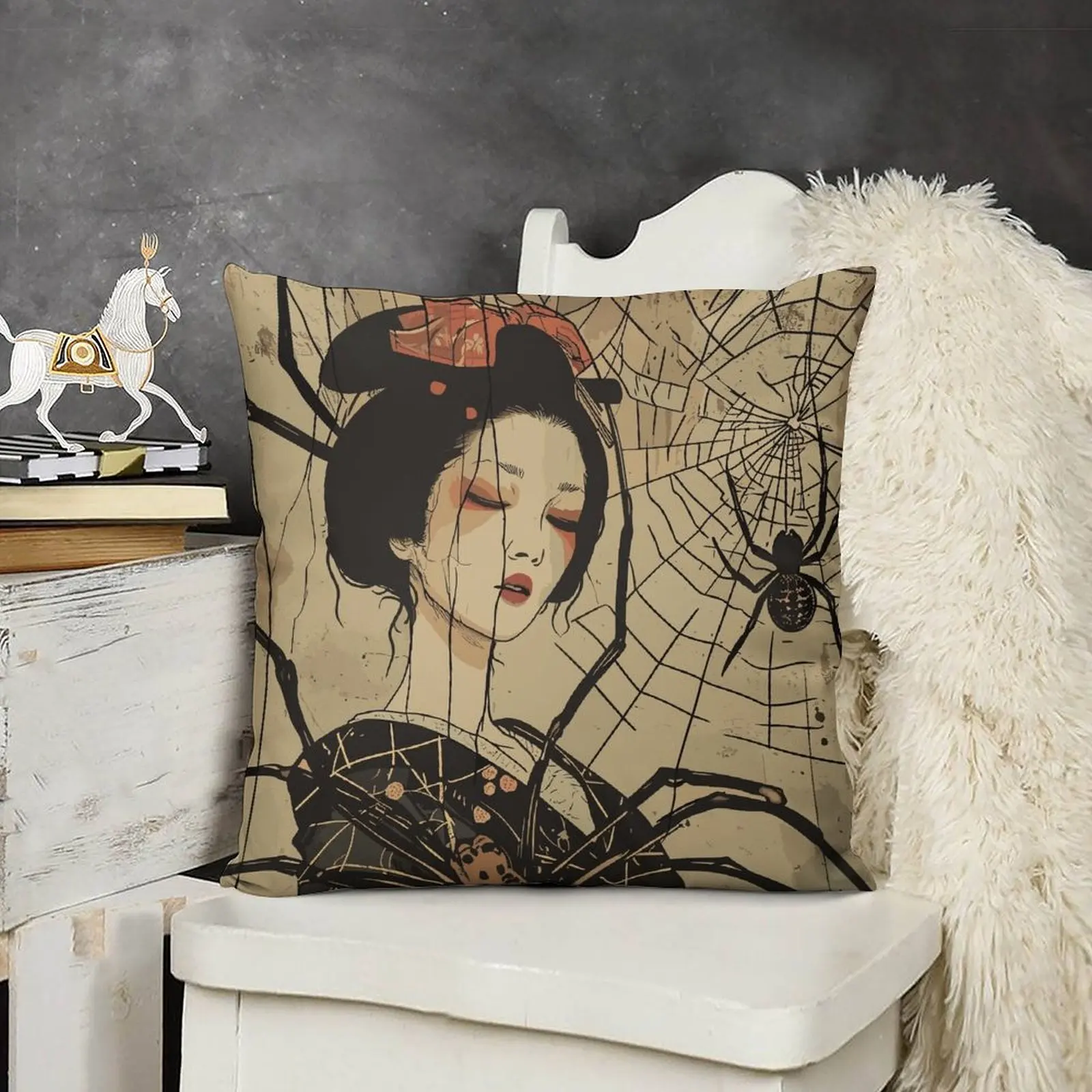 Японская Подушка Jorogumo Art 02 эластичная наволочка для дивана рождественские