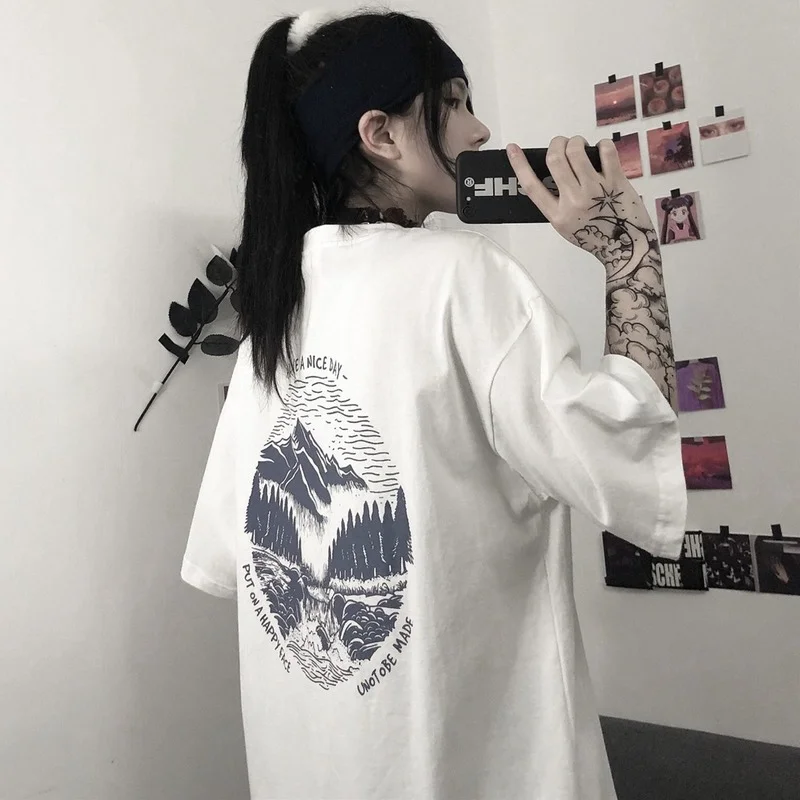 

Women Short Sleeve T-shirts Design Letter Print Loose Streetwear Japanese Harajuku Students Tshirts woman Ulzzang Chic Top Ins