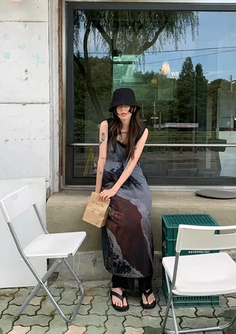 Neploe E-Girls Y2K персонализированное винтажное пляжное платье с принтом Vestidos 2000-х годов уличная одежда нишевое тонкое слегка прозрачное платье на подтяжках