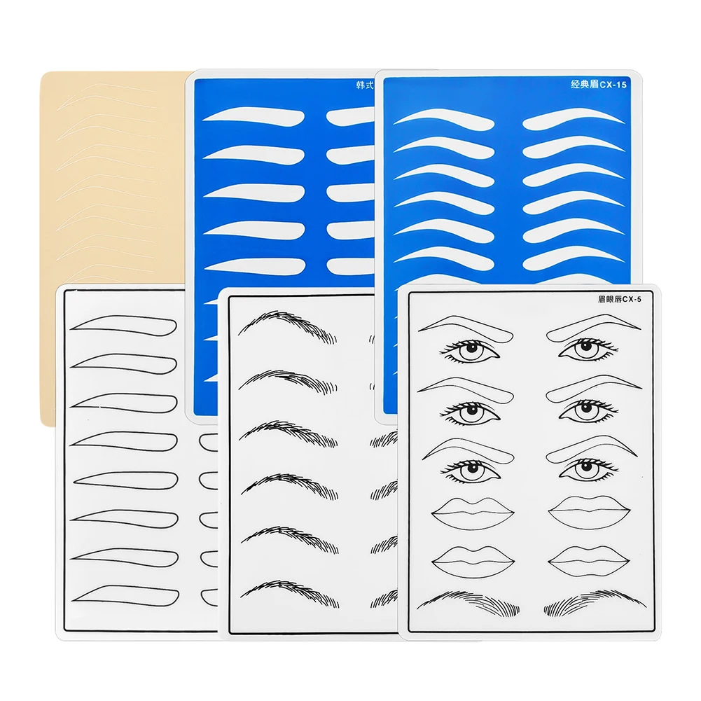 

6pcs Set Tattoo Practice Skin Permanent Makeup Eyebrows Beginner Training For Eyeliner Eyebrow Lips Tattoo Tools