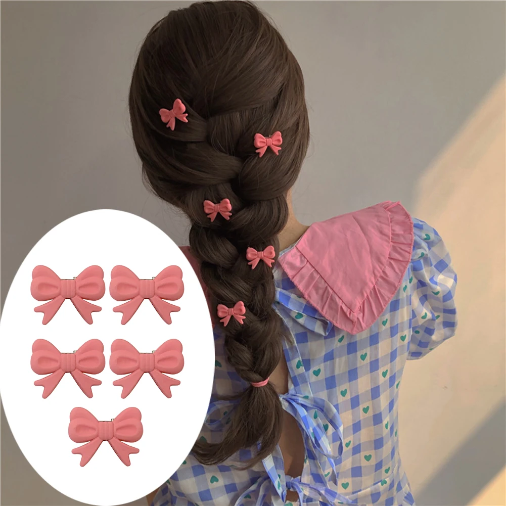 

5pcs So Cute Girls Pink Rose Flower Bow Mini Hairpin Set Sweet Hair Braiding Clip Hair Styling Bobby Pin For Women