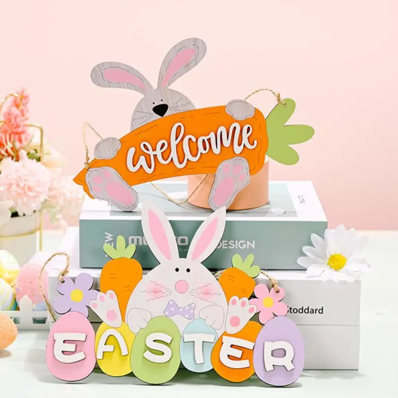 

1pc Easter Decoration Hangings Wooden Easter Ornaments Bunny Carrot Gnome Multi Style Decoration Hanging