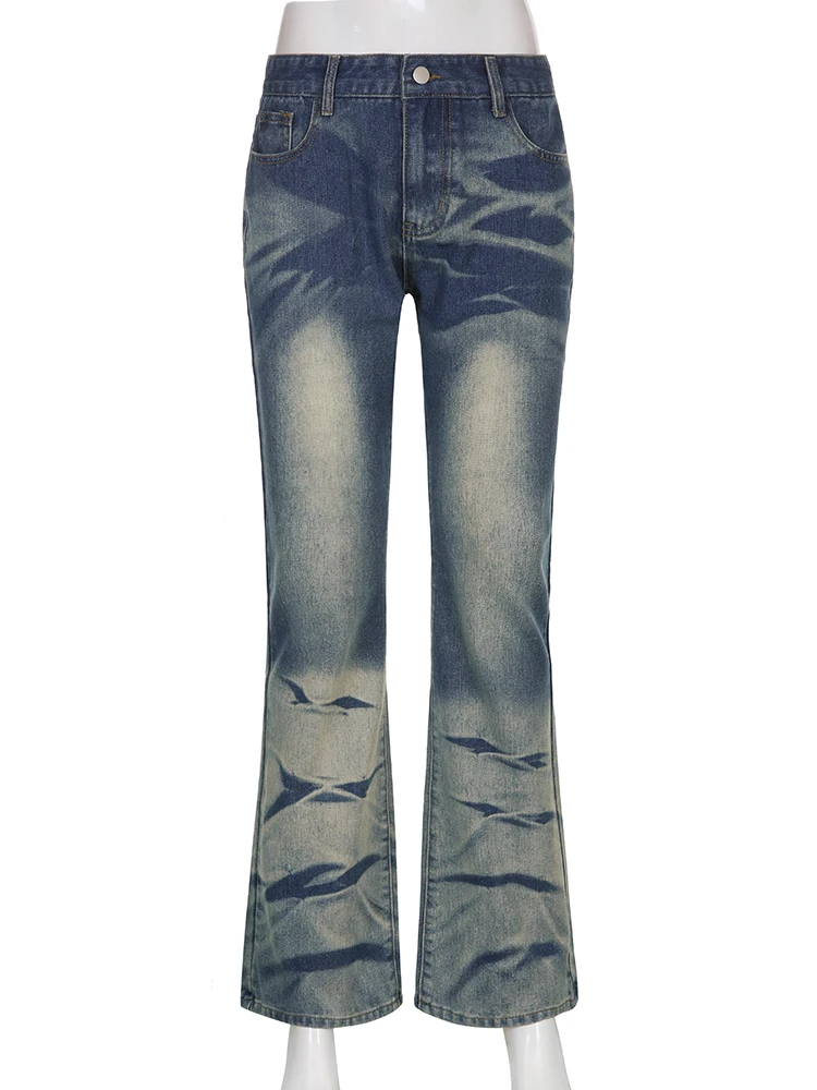 Повседневные расклешенные джинсы WeiYao с принтом женские винтажные уличные брюки