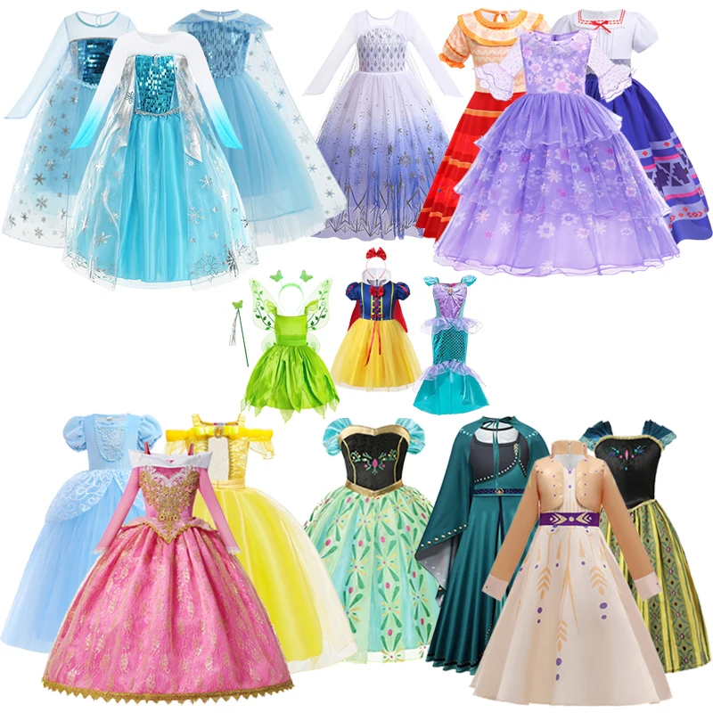 

Disney Frozen Anna Elsa Princess Dress Girls Encanto Isabela Cosplay Ball Gown Carnival Birthday Kids Cinderella Aurora Costume