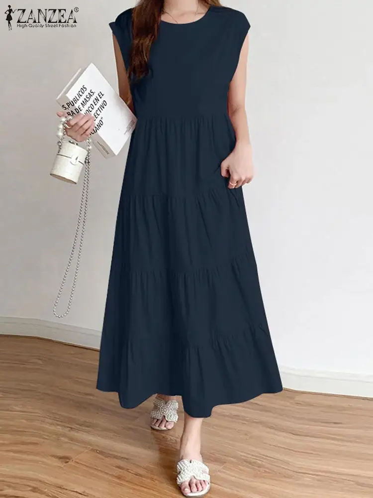 

ZANZEA Woman Elegant Layered Dress Summer Casual Loose Vestidos Holiday Party Beach Dresses Fashion Sleeveless A-line Sundress