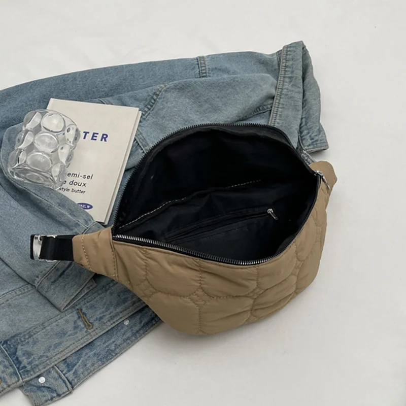Зимняя трендовая Женская нагрудная сумка нейлоновая поясная пуховая ткань