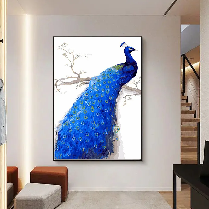 

GATYZTORY 50x100cm Painting By Number Blue Peacock Drawing On Canvas Wall Art Hand Painted DIY Picture By Numbers Animals Gift