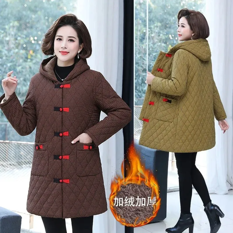 Autumn New Cotton Padded Jacket 2022 Women's Parka Mid-length Winter Mother Clothes All-match Loose Casual Outwear Female Hoodie
