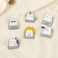 animal white cat enamel pin party hard cool kids metal brooch fun text cat pattern button badge jewelry gifts for friends